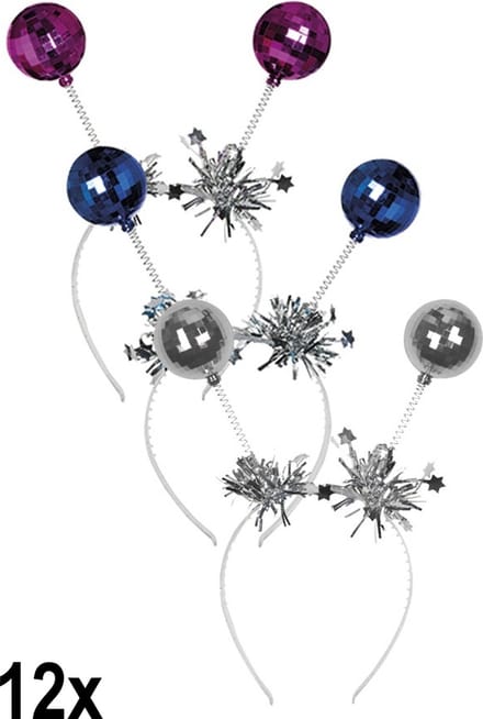 12x Diadeem met discobollen 3 assortie - disco 70s and 80s party carnaval diadeem discobol discobal