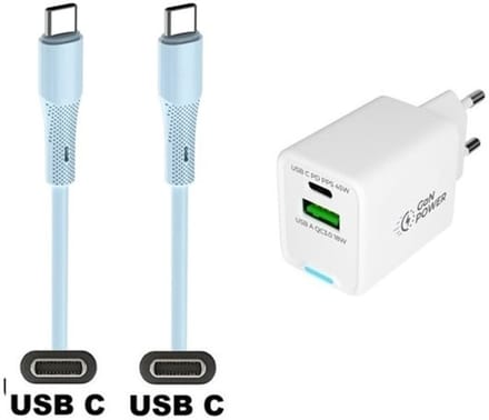 45W super snellader met 2 poorten + 1,0m USB C naar C kabel. Universele PD lader. Oplader adapter past op Kobo (Rakuten) eReader Elipsa, Elipsa 2E, Sage, Libra 2, Libra Colour, Clara 2E, Clara Colour, Clara BW - Kindle (Amazon) Scribe
