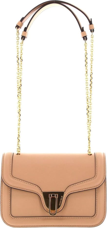 COCCINELLE Leren Schoudertas Marvin Twist Handbag Smooth Calf Leather Toasted Beige