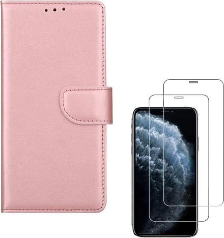 Bookcase Geschikt voor: iPhone XS Max - rose goud - Portemonnee hoesje + 2X Tempered Glass Screenprotector