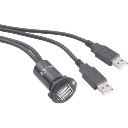 TRU COMPONENTS USB-06-BK Dubbele USB-inbouwbus 2.0 Bus, inbouw, Adapter 2x USB-bus type A naar 2x USB-stekker type A met 60 cm kabel Inhoud: 1 stuk(s)