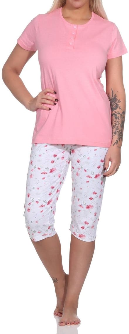 Elegante damescapripyjama, pyjama met knoopsluiting en ¾ capribroek