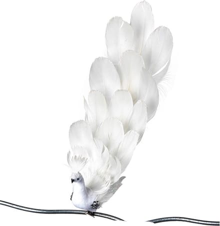 Goodwill Kerstbal-Pauw op klip Wit 31 cm