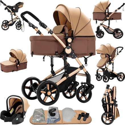 3-in-1 Kinderwagen Set met Aluminium Frame - Omkeerbaar Zitje en Ligstand