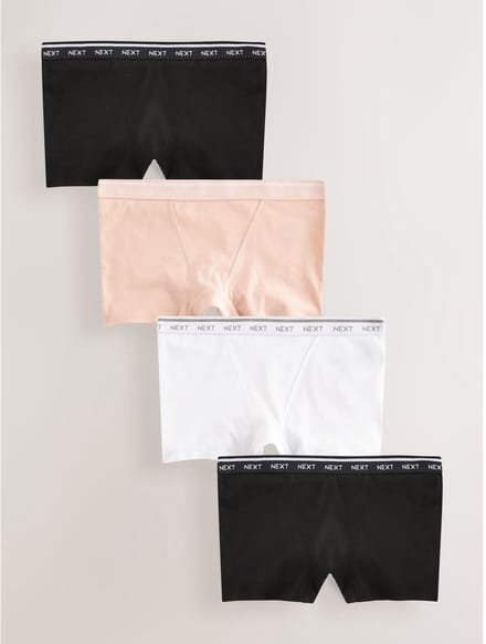 Next - Dames - Set van 4 katoenen boyshorts met logo - Zwart