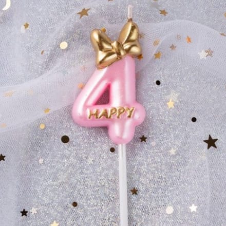 DW4Trading Verjaardagskaars 4 Happy Roze - Cijferkaars - Taartversiering