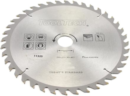 Cirkelzaagblad 250 x 30 mm – 40 Tands TCT ATB – Voor Hout & PVC – TOOLTECH