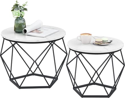 VASAGLE - Salontafel - Bijzettafel - Ronde - Set van 2 - Moderne Stijl - Afneembaar Tafelblad