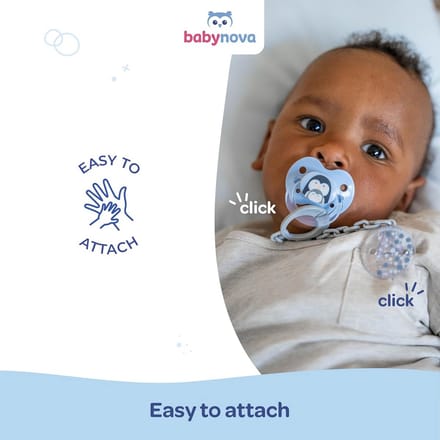 Fopspeenketting met Clip en Adapterring - Veiligheidsaccessoire voor Baby's - Blauwe Sterren