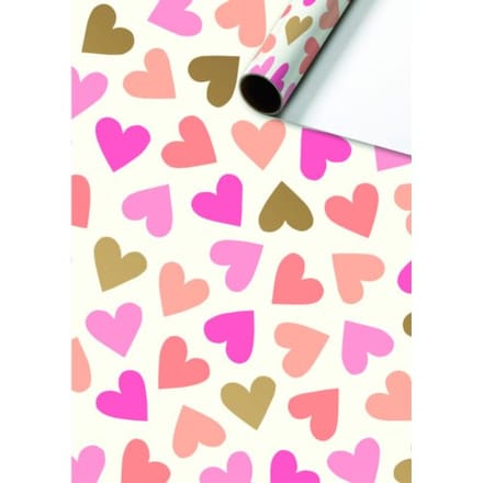 Cadeaupapier 70x200 cm - Velia - Harten - Roze - Goud