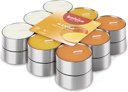 144 stuks Bolsius mango geurtheelichtjes (3 uur)
