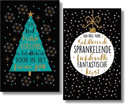 40 Kerstkaarten - Folie - Witte envelop - 10,5 x 16 cm - 2 motieven