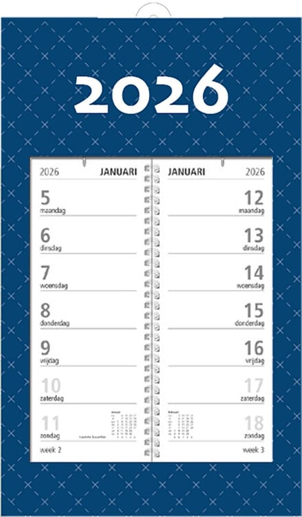 MGPcards - Omlegweekkalender 2026 - Week begint op maandag - 21 x 34 cm - Donker blauw