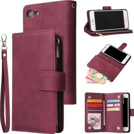 Geschikt voor Apple iPhone 7 - 8 Bookcase - Bordeaux Rood - Portemonnee hoesje