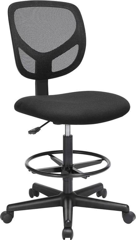 FurnStar - Office Chair - Ergonomic Work Stool - Seat Height 55-75 cm - High Work Chair with Adjustable Footrest - Maximum Load 120 kg - Black