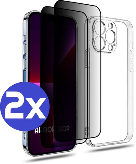 ArmorDrop Transparant Hoesje Inclusief 2x Privacy Screenprotector Geschikt Voor iPhone 13 Pro Max