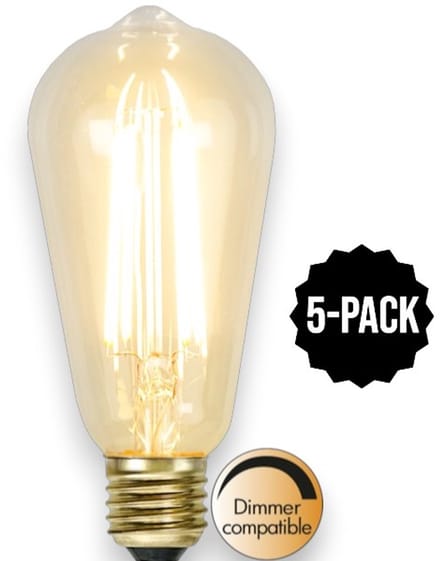 5-Pack | Druppel-Edison lamp - E27 - 3.6W - Super Warm Wit <2200K - Dimbaar - Filament - Helder