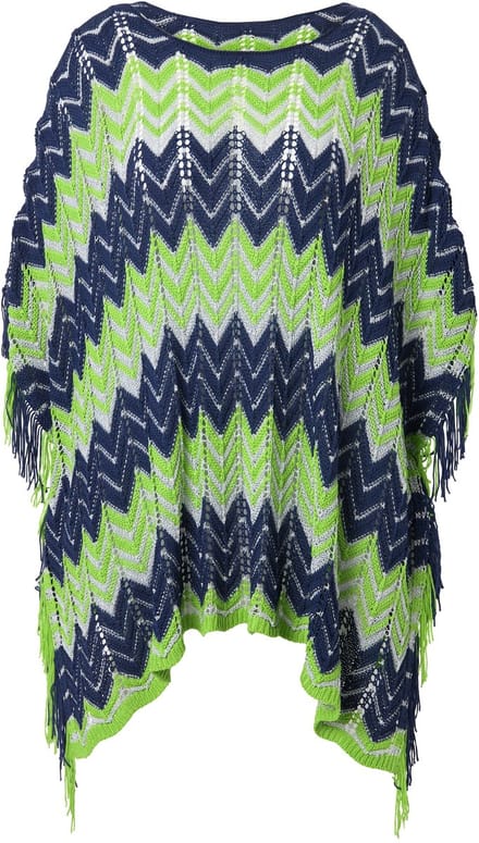 MIAMODA - Dames - Poncho oversized zigzagbreisel met glitter - Donkerblauw - Maat 2+