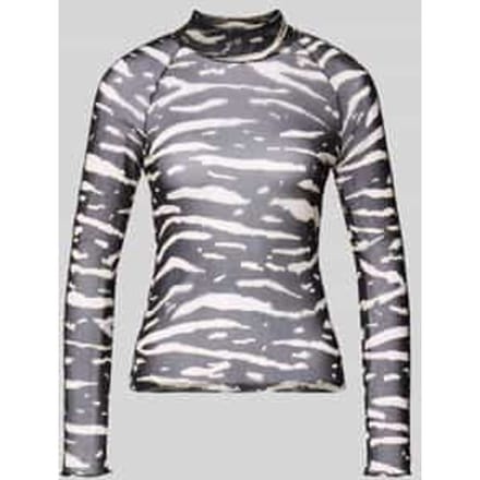 Shirt met lange mouwen van mesh met opstaande kraag