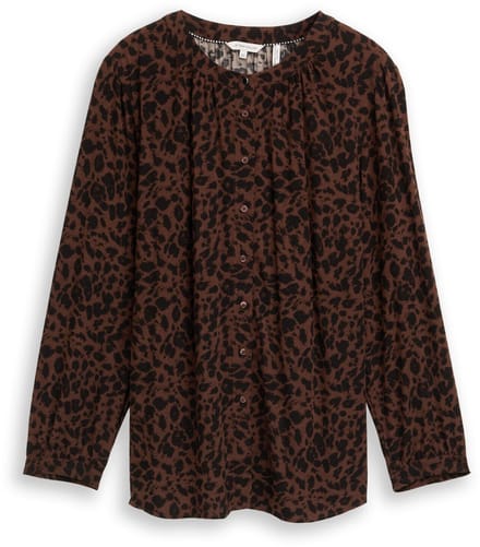 Tom Tailor - Plus Size - Blouse met luipaardprint - Maat 48 - brown black small leo print