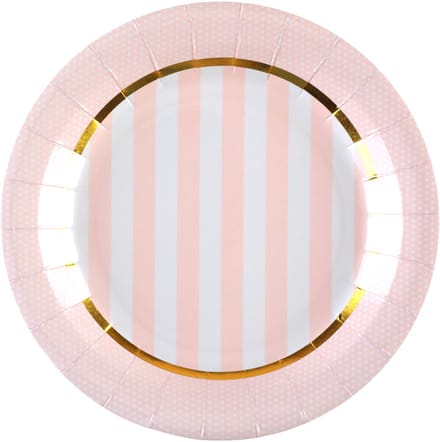 SANTEX - 10 roze babyborrel kartonnen borden 23 cm gestreept
