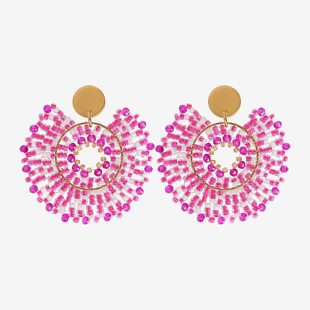 Eleganza Pink And Purple Beads Round Earrings Gold