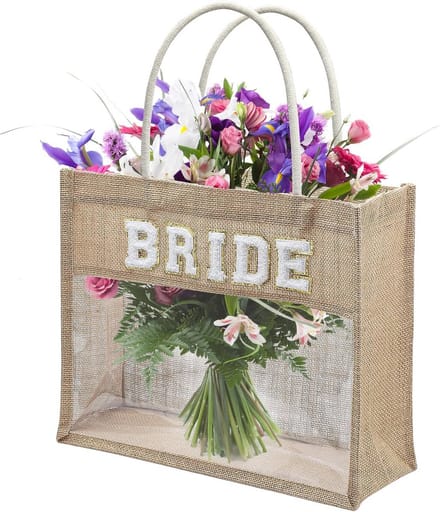 Bruidstas van natuurlijke jute met transparant design - 37 x 30 x 13 cm