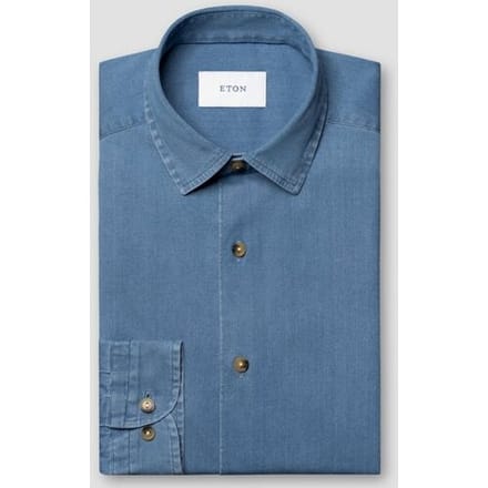 Eton Overhemd Solid Color Lightweight Denim Stretch Blauw / male