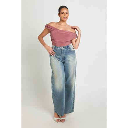 boohoo Dames Plus Gedraaid Bardot Body | Mauve | Maat: 28