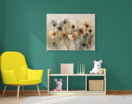 Canvas Schilderij - Aquarel Bloemen in Pasteltinten- 100 x 75 cm