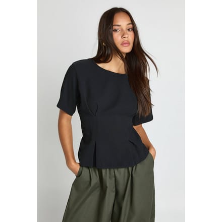 boohoo Dames Ottomaanse rib T-shirt met getailleerde taille | Black | Maat: 8