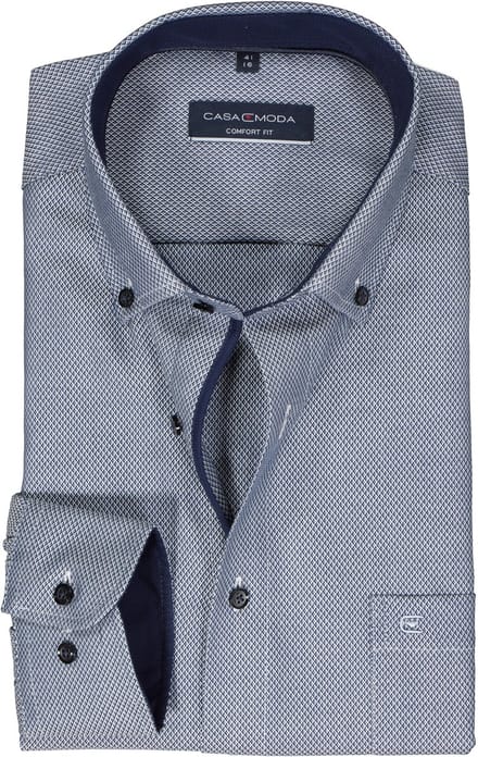 CASA MODA comfort fit overhemd - dobby - blauw - Strijkvrij - Boordmaat: 45