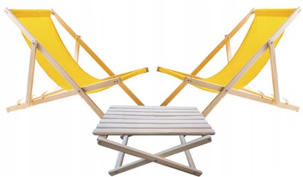 Set van 2 strandstoelen met houten tafel - Geel