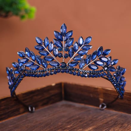 Kroon Hoofddeksel Legering Strass Retro Barok Bruid Kroon Haaraccessoire Bruiloft Krans Haarband Accessoire blue