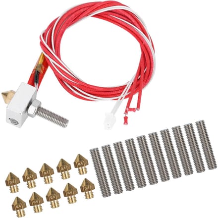 3D Printer Extruder with Aluminum Heating Block 10pcs Line Pipe (30mm) and 10pcs 0.4mm nozzle red