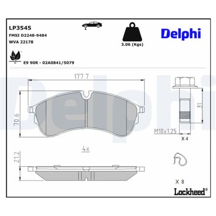 Remblokset DELPHI LP3545, voor