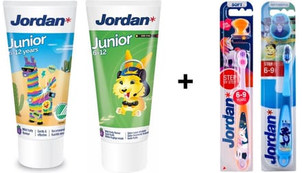 Jordan Tandpasta – Junior - 6-12 jaar & Jordan Tandenborstels – Step 3 - 6-9 jaar