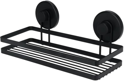 Bathroom Solutions Badkamer doucherek organiser - zwart - metaal - zuignappen - 25 x 10 x 9 cm