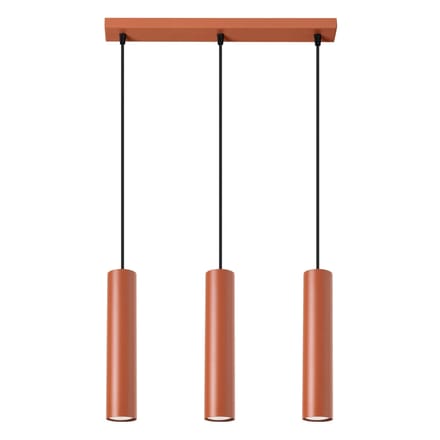 Hanglamp LAGOS 3L met 3 cilindrische kappen op een rij - Sollux Lighting - IP20 - Okerrood staal behuizing - 45 x 6 x 98 cm - 3 x GU10 LED, exclusief lichtbron - 3 x 10 W - Industriële hanglamp voor slaapkamer, woonkamer en gang