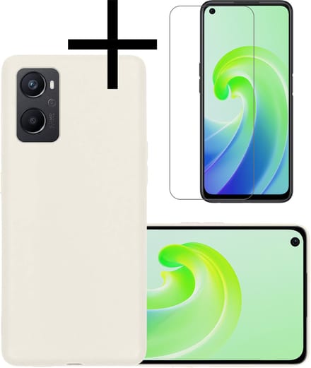Hoesje - Met Screenprotector - Geschikt voor OPPO A76 - Sterk & Shockproof - Back Cover - Siliconen Case - Telefoon Hoes - Wit