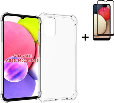 Geschikt voor Samsung Galaxy A03s Hoesje - A03s Screenprotector - A03s Hoes Transparant Shock Proof Case + Full Screenprotector
