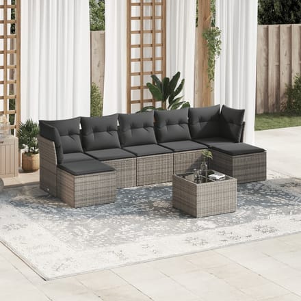 vidaXL - 8-delige - Loungeset - met - kussens - poly - rattan - grijs