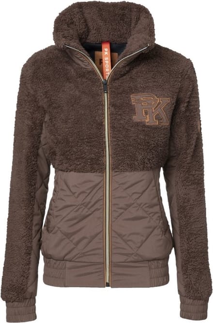 PK International Sportswear - Jacket - Jas - Teddy - Magic - Java - Donkerbruin - Hoge Kraag - Ritszakken - XS/34