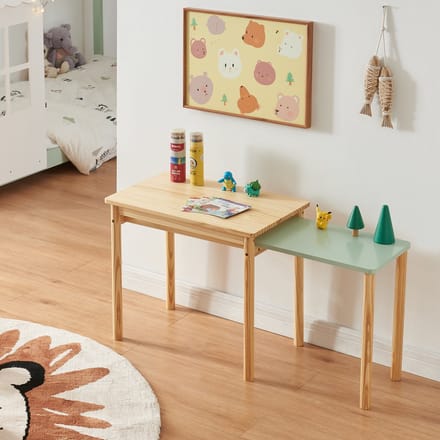Kindertafel Skellefteå met uitschuifbaar tafelblad naturel en mint [en.casa]