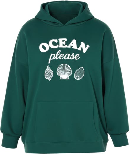 Studio Untold - Dames - Hoodie oversized statementprint borduursel capuchon - Donkergroen - Maat 46+