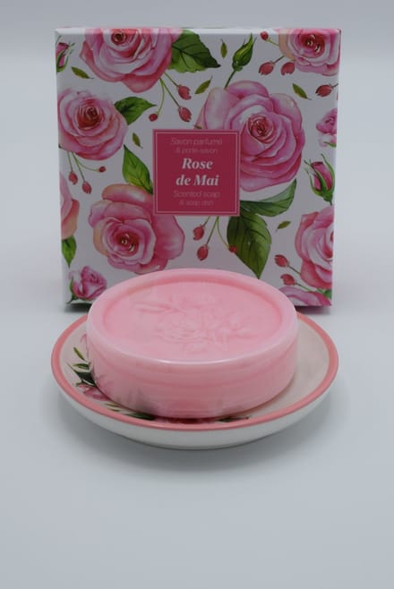 Geschenkdoos ronde zeep en schotel rozen Esprit Provence