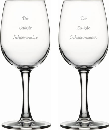Gegraveerde witte wijnglas 26cl De Leukste Schoonvader-De Leukste Schoonmoeder
