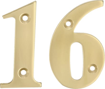 AMIG Huisnummer 16 - massief messing - 5cm - incl. bijpassende schroeven - gepolijst - goudkleur