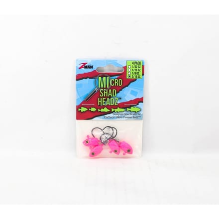 Têtes plombées Zman Micro Shad HeadZ 3/16 oz Taille 2, paquet de 4, rose phosphorescent (6780)