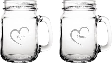 Gegraveerde Drinkglas 45cl Opa met hartje & Oma met hartje